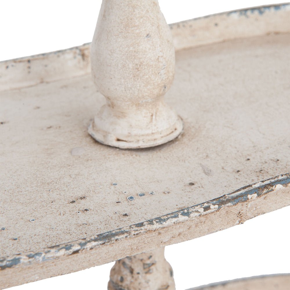 Etagere aus Metall, oval zweistöckig in Grau-Weiß, dekorativ im Shabby Chic Stil {{ Shabby Chic und Landhaus Deko }} {{ www.Stein-Alt.de }}