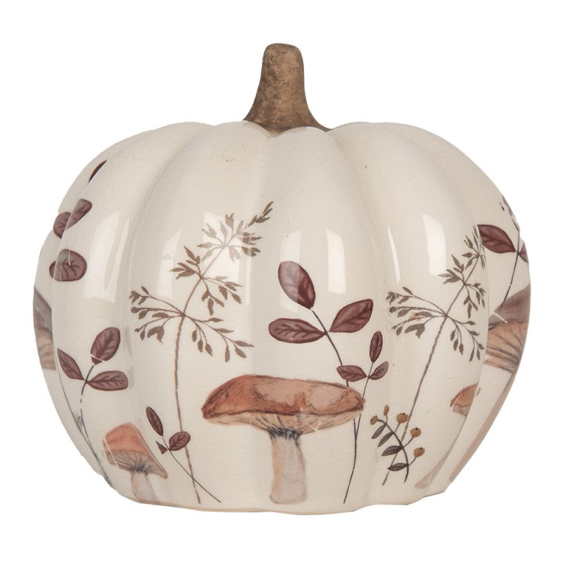 Keramik-Kürbis mit Pilz-Motiv Beige-Braun - Herbstdeko Landhausstil
