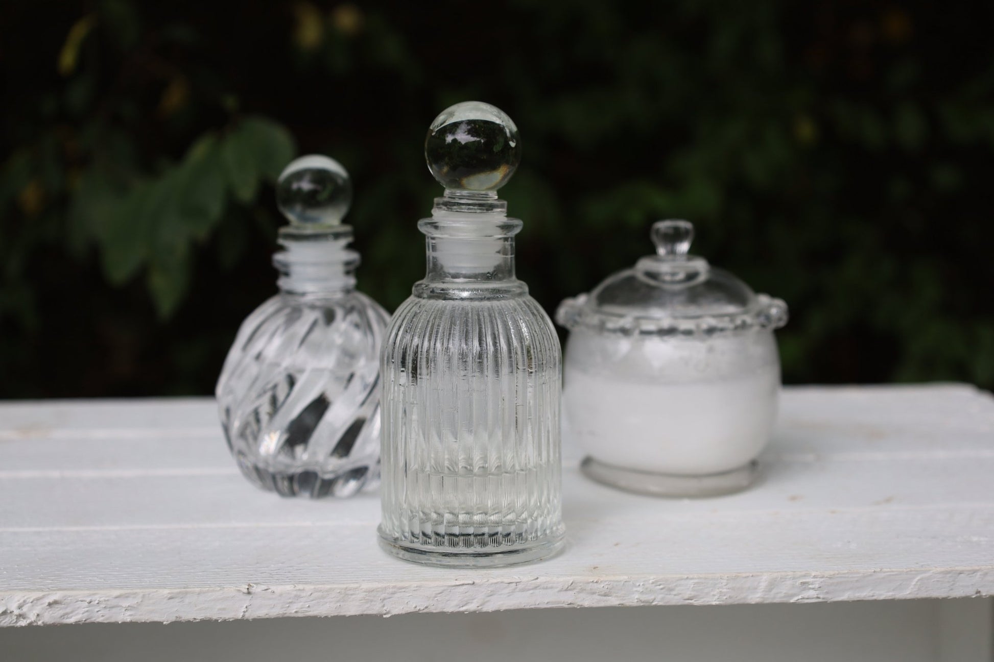 Fläschchen, kleine Flasche aus Glas mit Stopfen, verschiedene Formen {{ Shabby Chic und Landhaus Deko }} {{ www.Stein-Alt.de }}