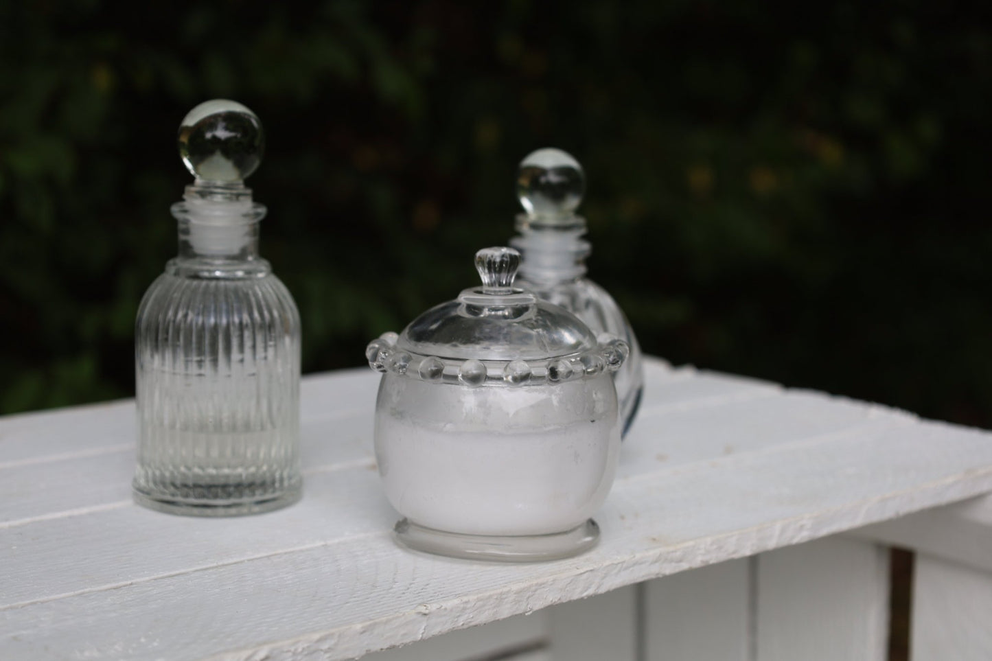 Fläschchen, kleine Flasche aus Glas mit Stopfen, verschiedene Formen {{ Shabby Chic und Landhaus Deko }} {{ www.Stein-Alt.de }}