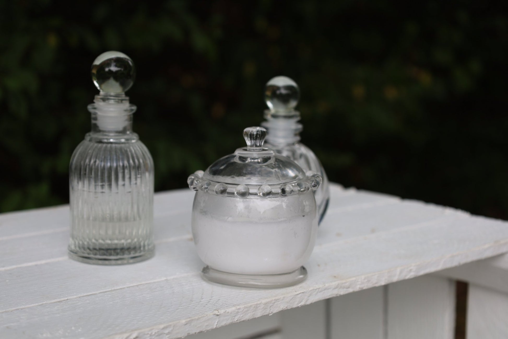 Fläschchen, kleine Flasche aus Glas mit Stopfen, verschiedene Formen {{ Shabby Chic und Landhaus Deko }} {{ www.Stein-Alt.de }}