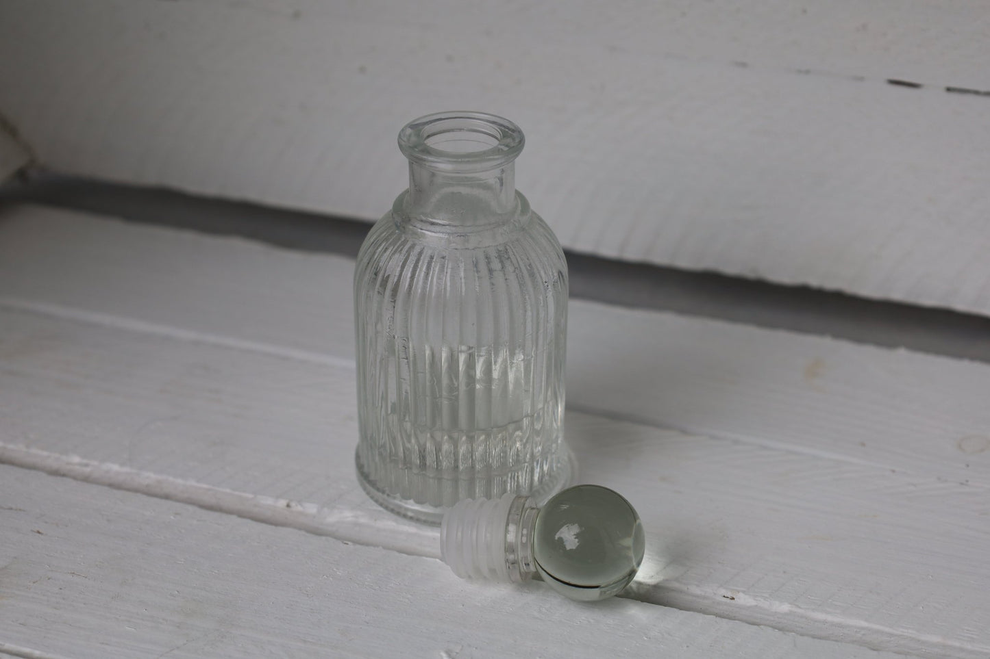 Fläschchen, kleine Flasche aus Glas mit Stopfen, verschiedene Formen {{ Shabby Chic und Landhaus Deko }} {{ www.Stein-Alt.de }}