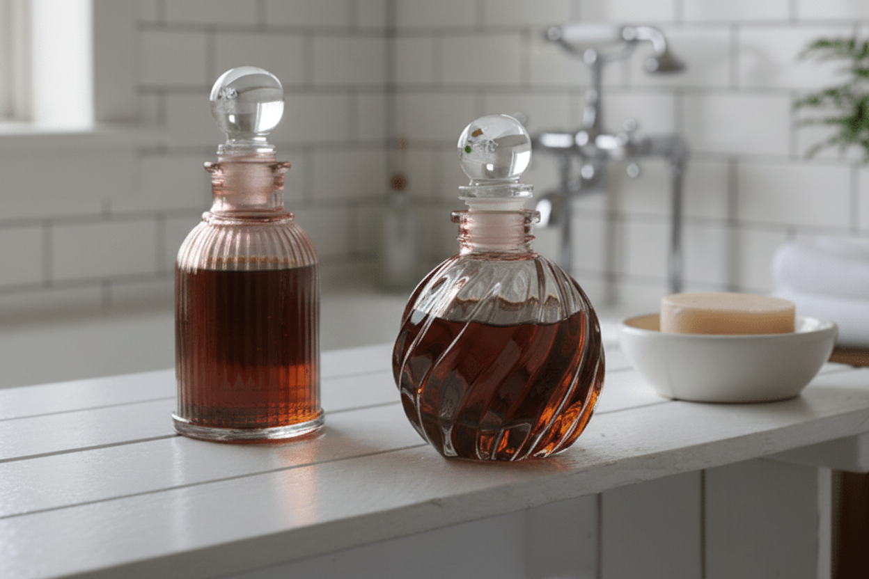 Fläschchen, kleine Flasche aus Glas mit Stopfen, verschiedene Formen {{ Shabby Chic und Landhaus Deko }} {{ www.Stein-Alt.de }}