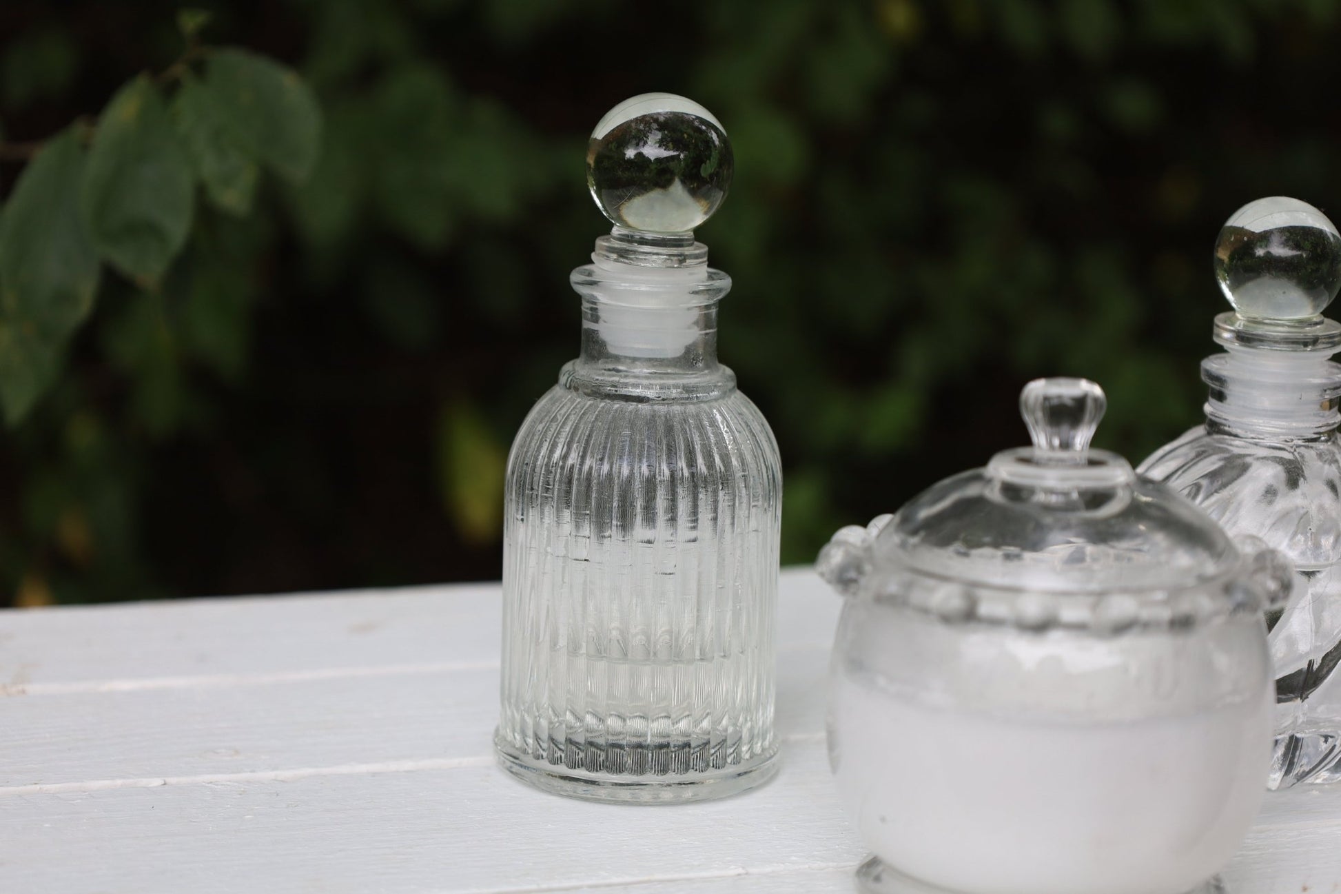 Fläschchen, kleine Flasche aus Glas mit Stopfen, verschiedene Formen {{ Shabby Chic und Landhaus Deko }} {{ www.Stein-Alt.de }}