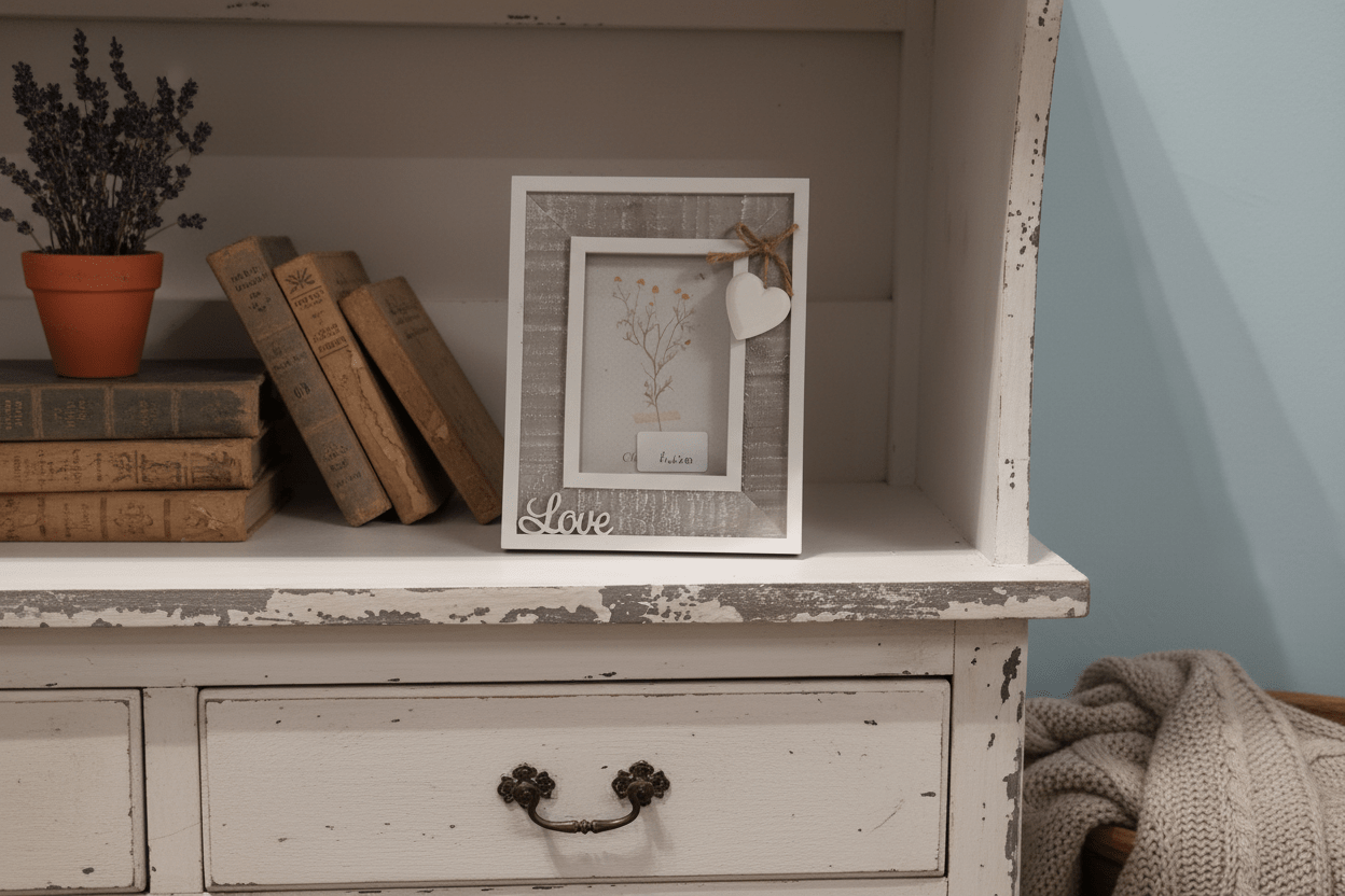 Fotorahmen Herz Love Grau Weiß 16x20 cm Holz Landhausstil - Clayre & Eef {{ Shabby Chic und Landhaus Deko }} {{ www.Stein-Alt.de }}