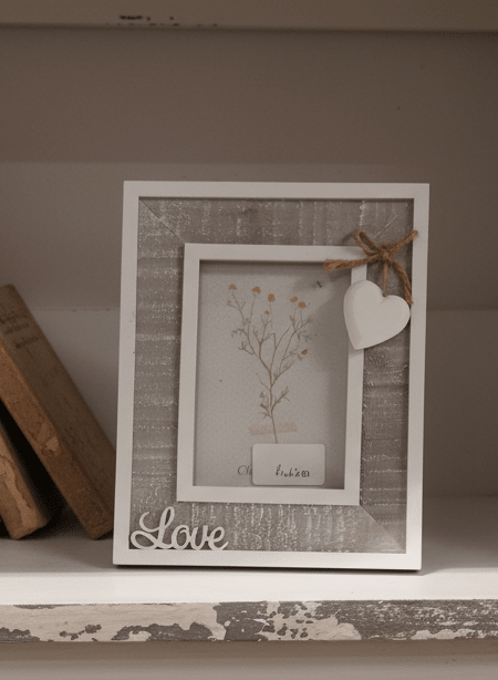 Fotorahmen Herz Love Grau Weiß 16x20 cm Holz Landhausstil - Clayre & Eef {{ Shabby Chic und Landhaus Deko }} {{ www.Stein-Alt.de }}