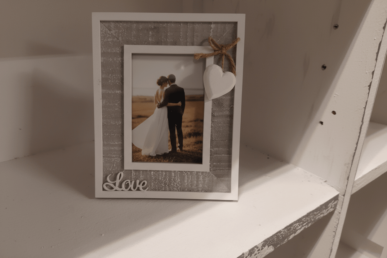 Fotorahmen Herz Love Grau Weiß 16x20 cm Holz Landhausstil - Clayre & Eef {{ Shabby Chic und Landhaus Deko }} {{ www.Stein-Alt.de }}