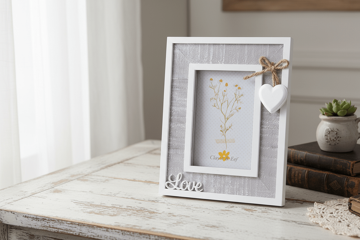 Fotorahmen Herz Love Grau Weiß 16x20 cm Holz Landhausstil - Clayre & Eef {{ Shabby Chic und Landhaus Deko }} {{ www.Stein-Alt.de }}