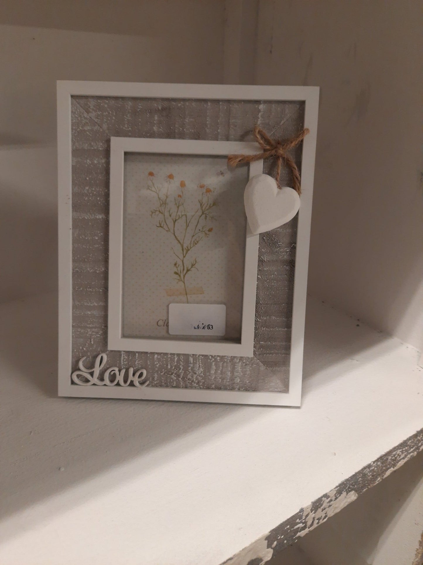 Fotorahmen Herz Love Grau Weiß 16x20 cm Holz Landhausstil - Clayre & Eef {{ Shabby Chic und Landhaus Deko }} {{ www.Stein-Alt.de }}