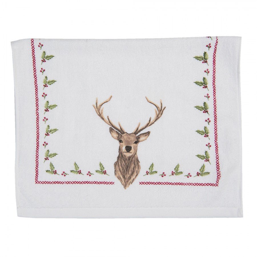Gästehandtuch Landhausstil mit Hirschmotiv Winter - Clayre & Eef {{ Shabby Chic und Landhaus Deko }} {{ www.Stein-Alt.de }}