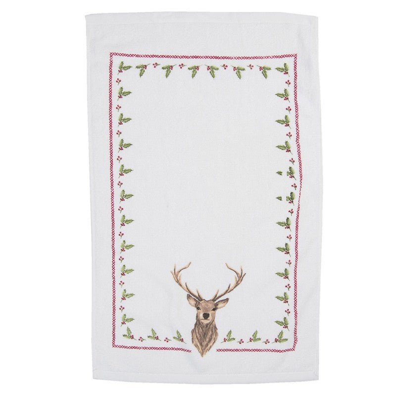 Gästehandtuch Landhausstil mit Hirschmotiv Winter - Clayre & Eef {{ Shabby Chic und Landhaus Deko }} {{ www.Stein-Alt.de }}