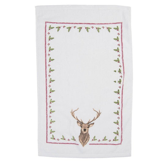 Gästehandtuch Landhausstil mit Hirschmotiv Winter - Clayre & Eef {{ Shabby Chic und Landhaus Deko }} {{ www.Stein-Alt.de }}