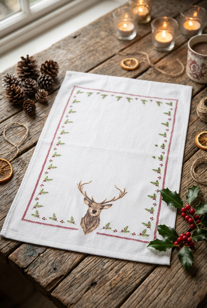 Gästehandtuch Gästehandtuch Hirschmotiv Landhausstil Baumwolle Weiß Braun Rot 40 × 66 cm Shabby-Chic und Landhaus-Deko bei www.Stein-Alt.de