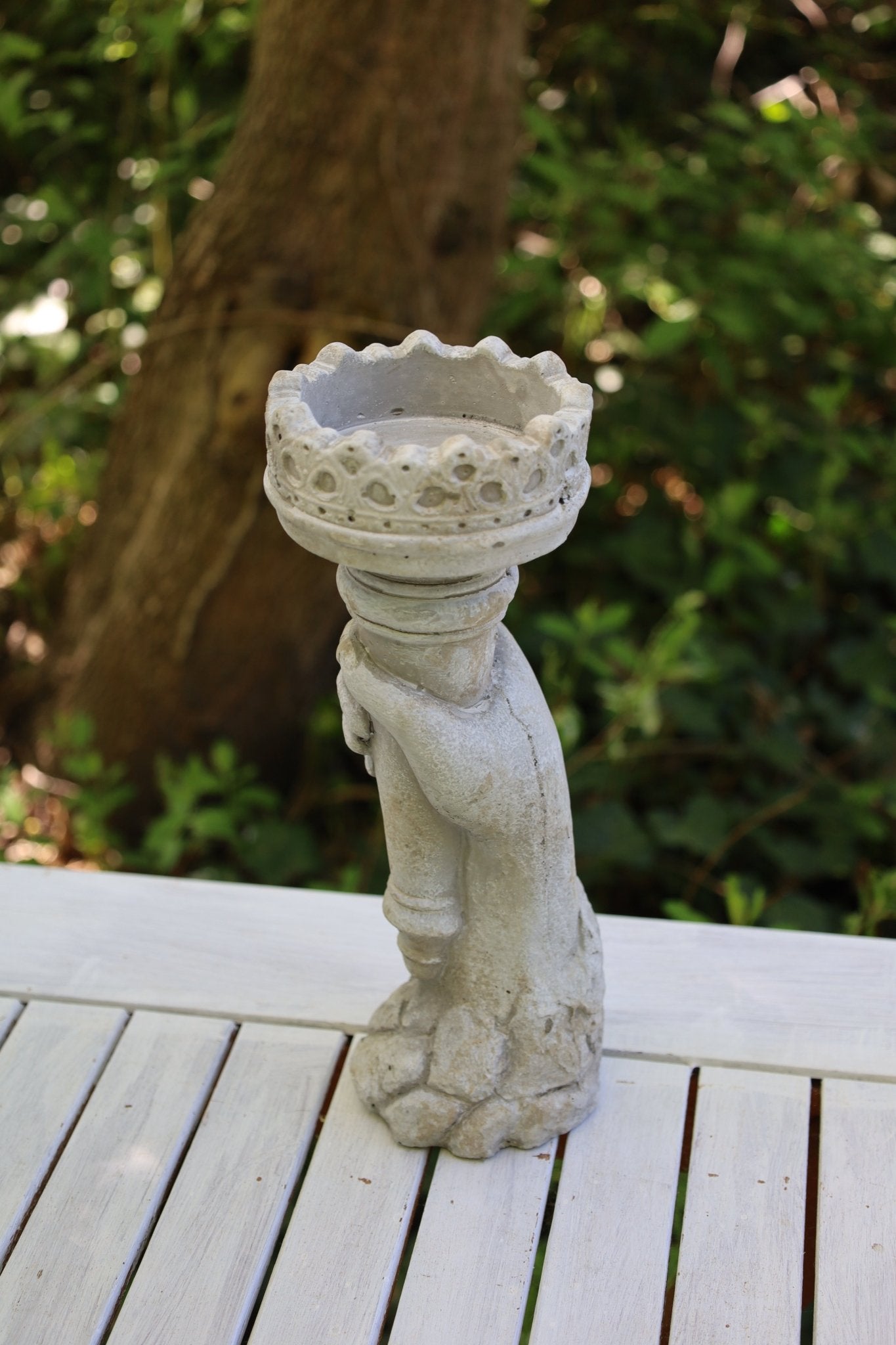 Garten-Deko in Grau, im Landhausstil aus Steinguss, Fackel mit Kerzenhalter {{ Shabby Chic und Landhaus Deko }} {{ www.Stein-Alt.de }}