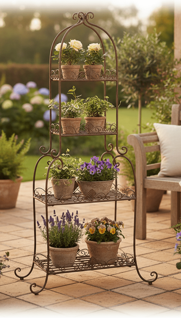 Garten-Regal Metall Braun 160 cm – Pflanzenständer Shabby Chic Landhaus {{ Shabby Chic und Landhaus Deko }} {{ www.Stein-Alt.de }}