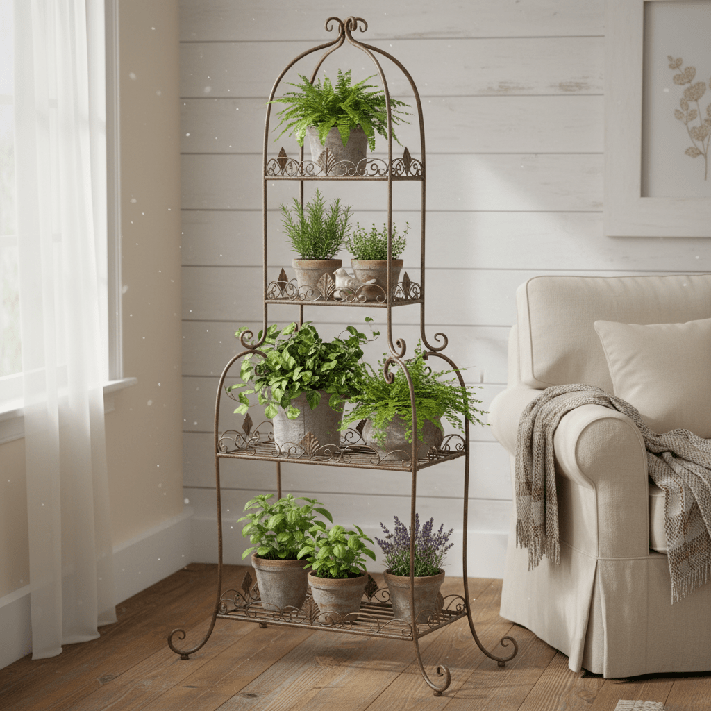 Garten-Regal Metall Braun 160 cm – Pflanzenständer Shabby Chic Landhaus {{ Shabby Chic und Landhaus Deko }} {{ www.Stein-Alt.de }}