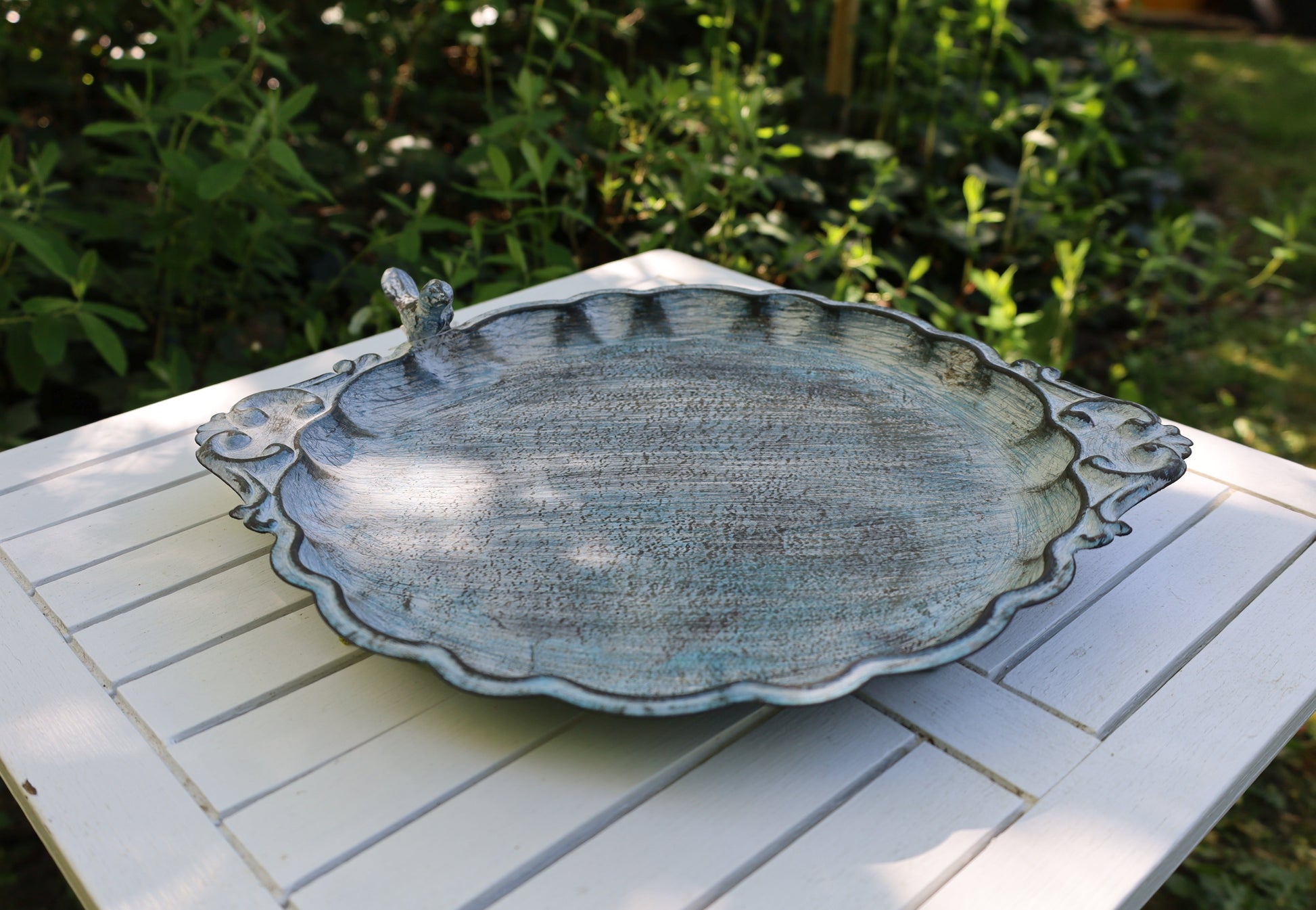 Gartendeko: Tablett oder Vogelfutterstation in Blau {{ Shabby Chic und Landhaus Deko }} {{ www.Stein-Alt.de }}