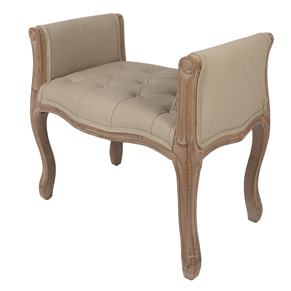 Gepolsterte Sitzbank: Filigran aus Holz in Beige-Braun {{ Shabby Chic und Landhaus Deko }} {{ www.Stein-Alt.de }}