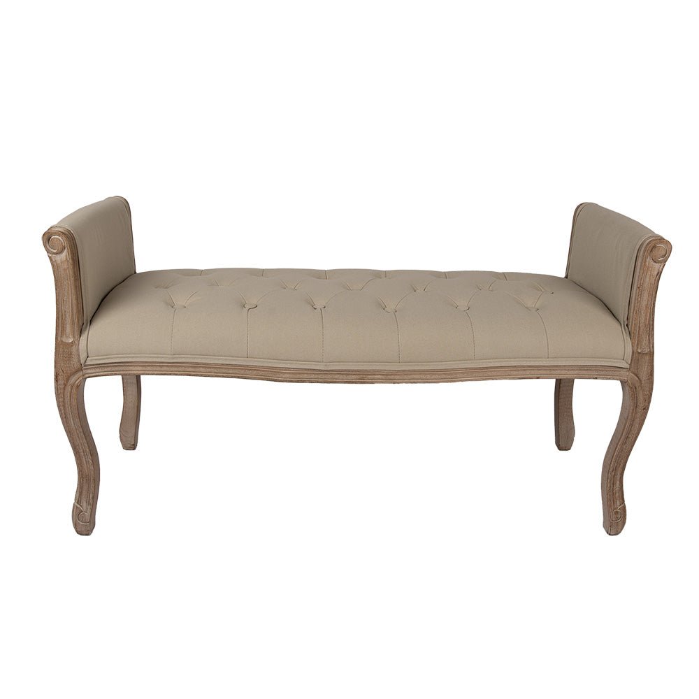 Gepolsterte Sitzbank: Filigran aus Holz in Beige-Braun {{ Shabby Chic und Landhaus Deko }} {{ www.Stein-Alt.de }}