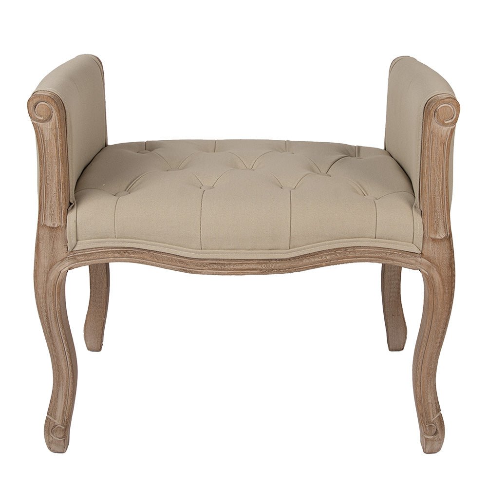 Gepolsterte Sitzbank: Filigran aus Holz in Beige-Braun Hocker {{ Shabby Chic und Landhaus Deko }} {{ www.Stein-Alt.de }}