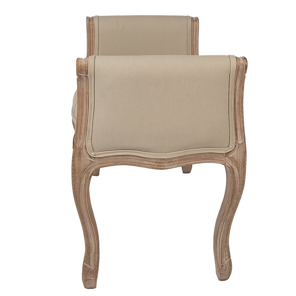 Gepolsterte Sitzbank: Filigran aus Holz in Beige-Braun {{ Shabby Chic und Landhaus Deko }} {{ www.Stein-Alt.de }}