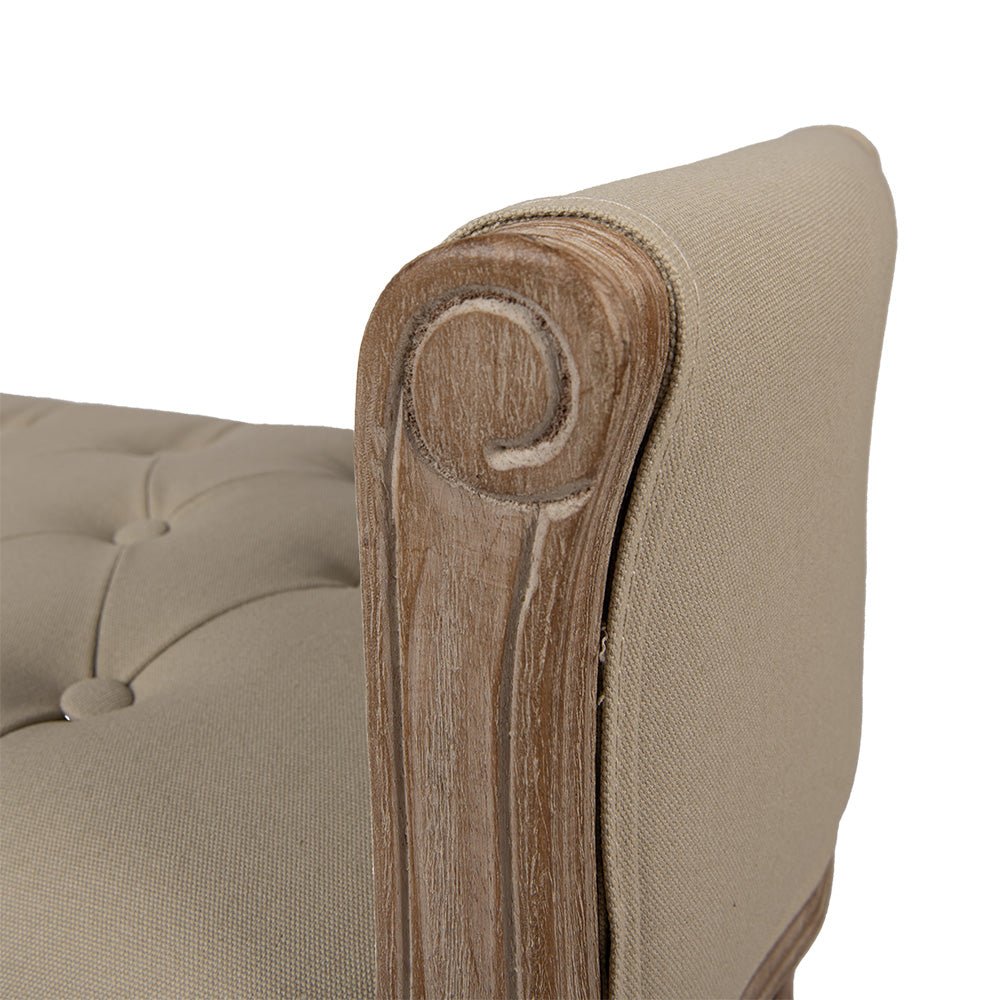 Gepolsterte Sitzbank: Filigran aus Holz in Beige-Braun {{ Shabby Chic und Landhaus Deko }} {{ www.Stein-Alt.de }}
