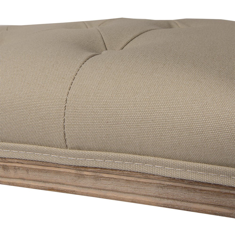 Gepolsterte Sitzbank: Filigran aus Holz in Beige-Braun {{ Shabby Chic und Landhaus Deko }} {{ www.Stein-Alt.de }}