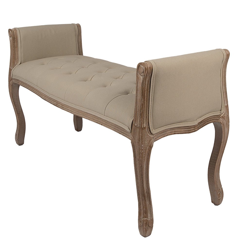 Gepolsterte Sitzbank: Filigran aus Holz in Beige-Braun {{ Shabby Chic und Landhaus Deko }} {{ www.Stein-Alt.de }}