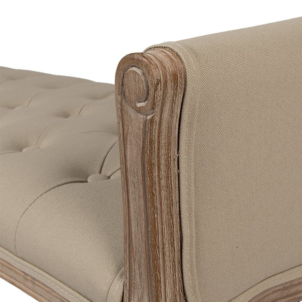 Gepolsterte Sitzbank: Filigran aus Holz in Beige-Braun {{ Shabby Chic und Landhaus Deko }} {{ www.Stein-Alt.de }}