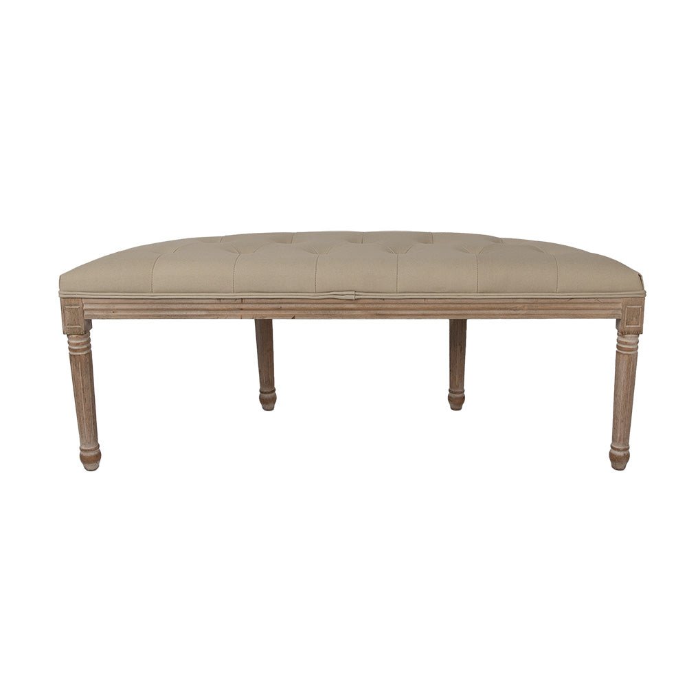 Gepolsterte Sitzbank: Filigran aus Holz in Beige-Braun {{ Shabby Chic und Landhaus Deko }} {{ www.Stein-Alt.de }}