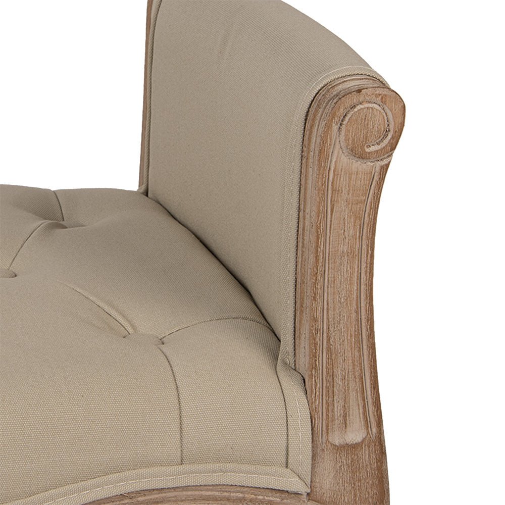 Gepolsterte Sitzbank: Filigran aus Holz in Beige-Braun {{ Shabby Chic und Landhaus Deko }} {{ www.Stein-Alt.de }}