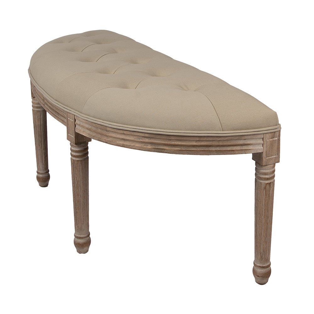 Gepolsterte Sitzbank: Filigran aus Holz in Beige-Braun {{ Shabby Chic und Landhaus Deko }} {{ www.Stein-Alt.de }}