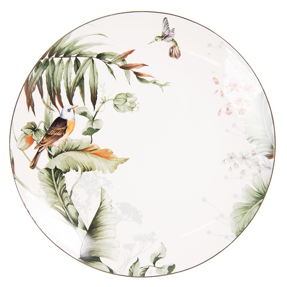 Geschirr aus Porzellan, Pflanzen und Vogelmotiv in Grün-Weiß, Mix & Match Speiseteller {{ Shabby Chic und Landhaus Deko }} {{ www.Stein-Alt.de }}