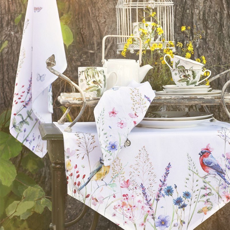 Geschirr aus Porzellan, Pflanzen und Vogelmotiv in Grün-Weiß, Mix & Match {{ Shabby Chic und Landhaus Deko }} {{ www.Stein-Alt.de }}
