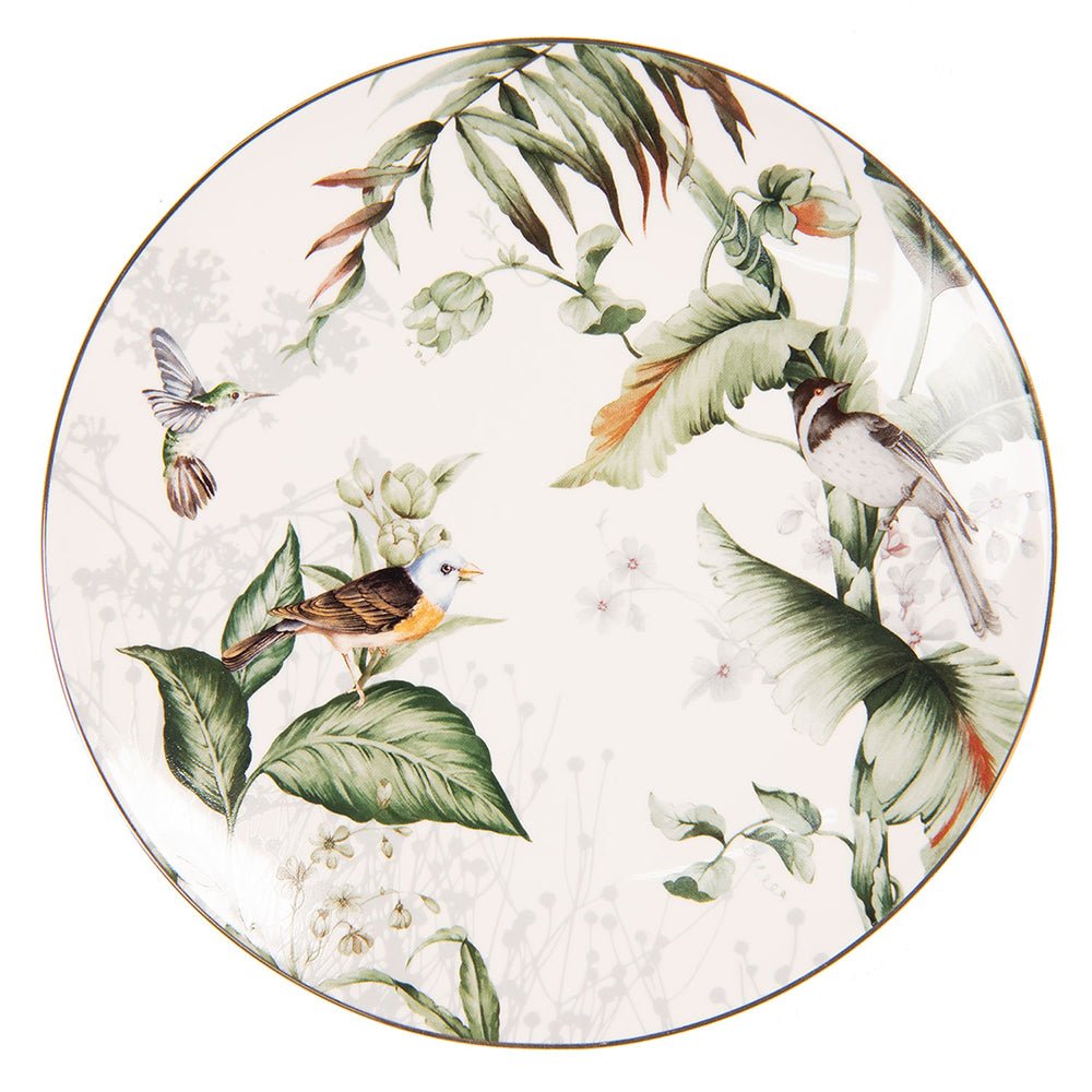 Geschirr aus Porzellan, Pflanzen und Vogelmotiv in Grün-Weiß, Mix & Match Frühstücksteller {{ Shabby Chic und Landhaus Deko }} {{ www.Stein-Alt.de }}