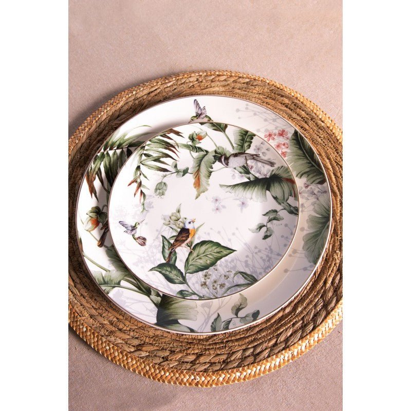 Geschirr aus Porzellan, Pflanzen und Vogelmotiv in Grün-Weiß, Mix & Match {{ Shabby Chic und Landhaus Deko }} {{ www.Stein-Alt.de }}