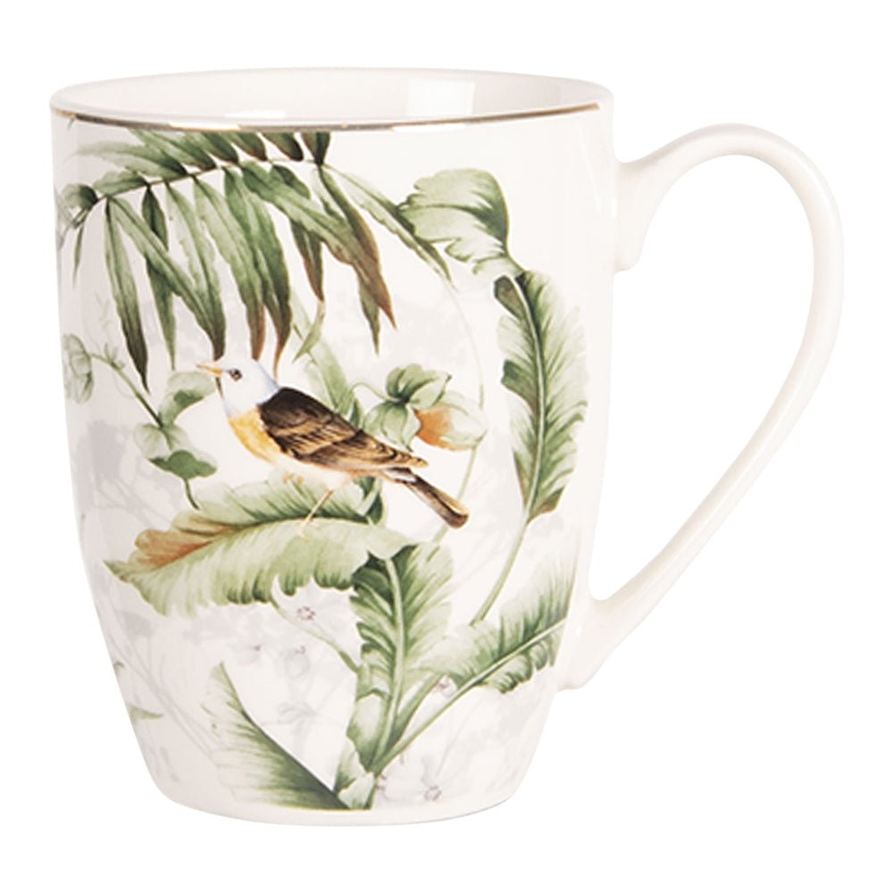 Geschirr aus Porzellan, Pflanzen und Vogelmotiv in Grün-Weiß, Mix & Match Teebecher {{ Shabby Chic und Landhaus Deko }} {{ www.Stein-Alt.de }}
