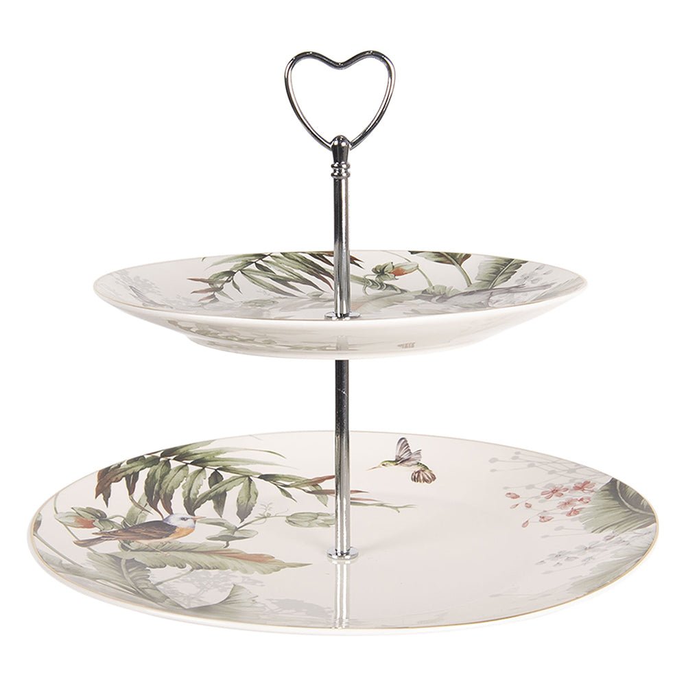 Geschirr aus Porzellan, Pflanzen und Vogelmotiv in Grün-Weiß, Mix & Match {{ Shabby Chic und Landhaus Deko }} {{ www.Stein-Alt.de }}
