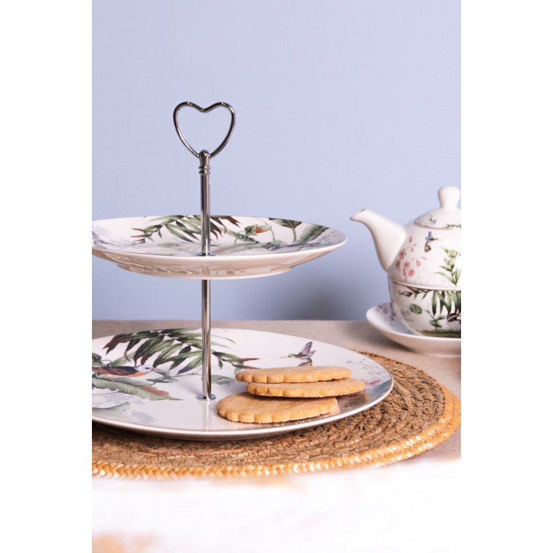 Geschirr aus Porzellan, Pflanzen und Vogelmotiv in Grün-Weiß, Mix & Match {{ Shabby Chic und Landhaus Deko }} {{ www.Stein-Alt.de }}