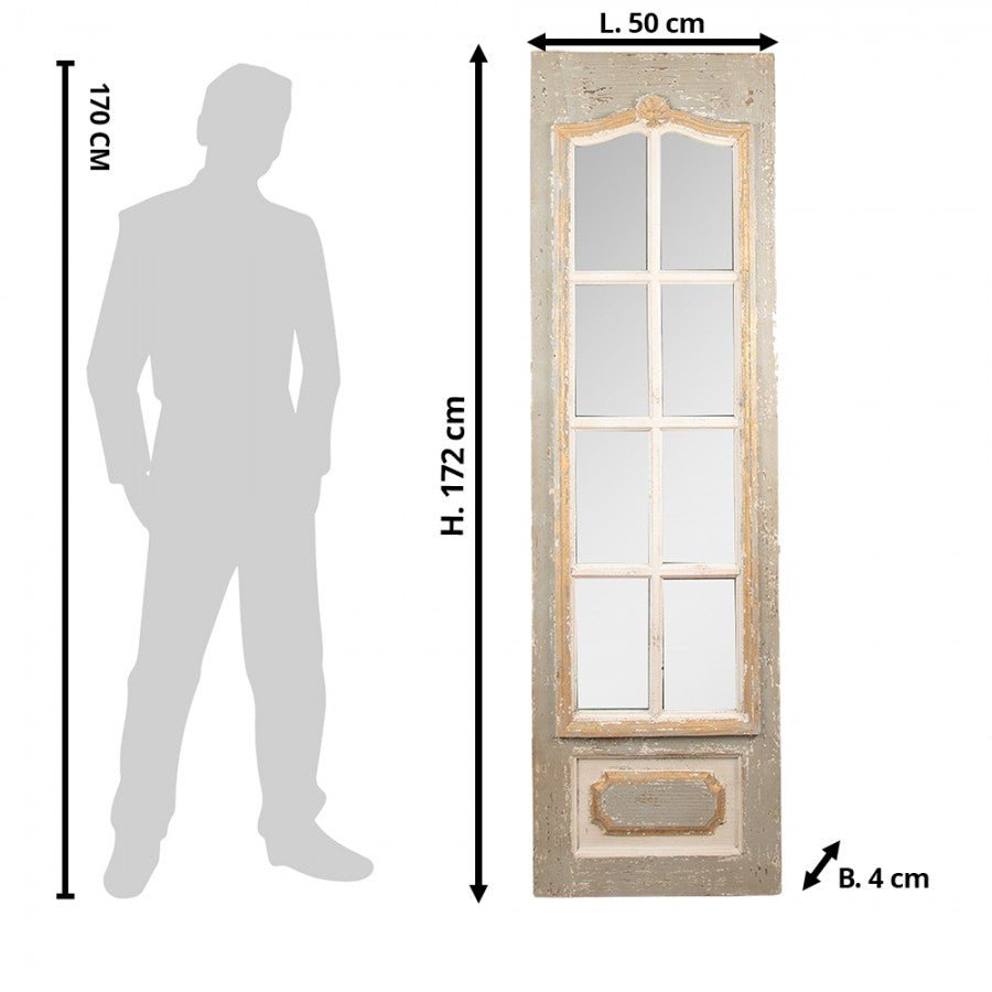 Großer Ganzkörperspiegel – Beige/Grau, Holzrahmen, 50x172 cm {{ Shabby Chic und Landhaus Deko }} {{ www.Stein-Alt.de }}