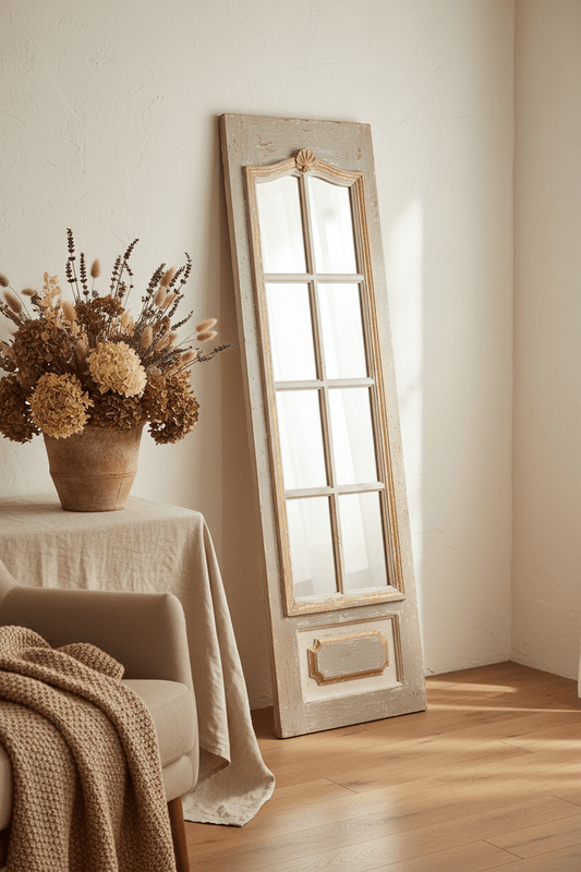 Großer Ganzkörperspiegel – Beige/Grau, Holzrahmen, 50x172 cm {{ Shabby Chic und Landhaus Deko }} {{ www.Stein-Alt.de }}