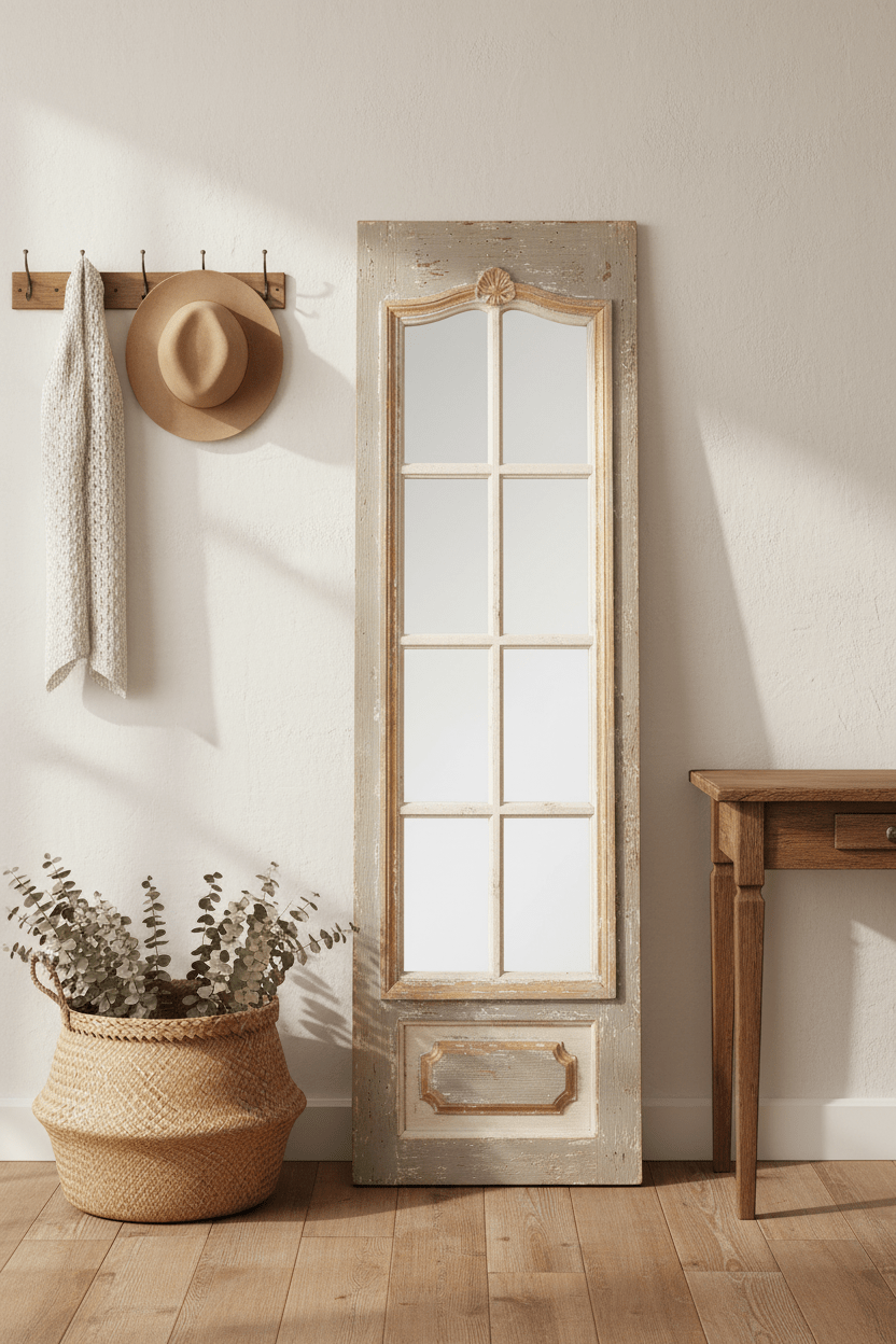 Großer Ganzkörperspiegel – Beige/Grau, Holzrahmen, 50x172 cm {{ Shabby Chic und Landhaus Deko }} {{ www.Stein-Alt.de }}