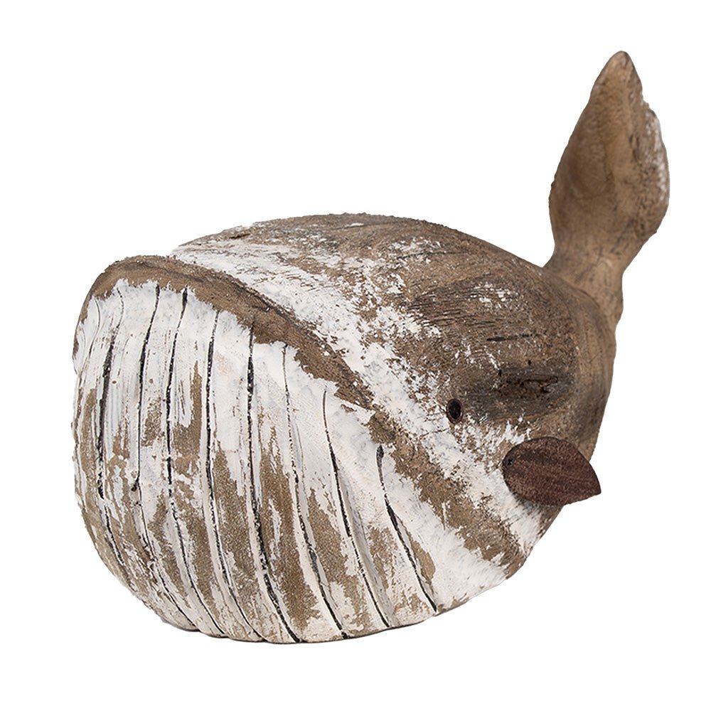 Großer Wal aus Holz Braun-Weiß 39cm - Maritime Deko {{ Shabby Chic und Landhaus Deko }} {{ www.Stein-Alt.de }}