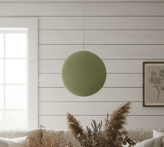 Hängeleuchte Grün Ø 31 cm | Cottonball Deckenleuchte – Cotton Ball Lights {{ Shabby Chic und Landhaus Deko }} {{ www.Stein-Alt.de }}