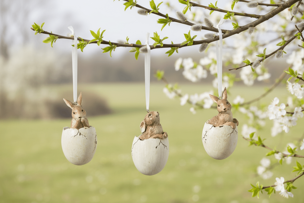Häschen-Anhänger Ostern Braun 3er Set - Osterdeko Landhausstil {{ Shabby Chic und Landhaus Deko }} {{ www.Stein-Alt.de }}