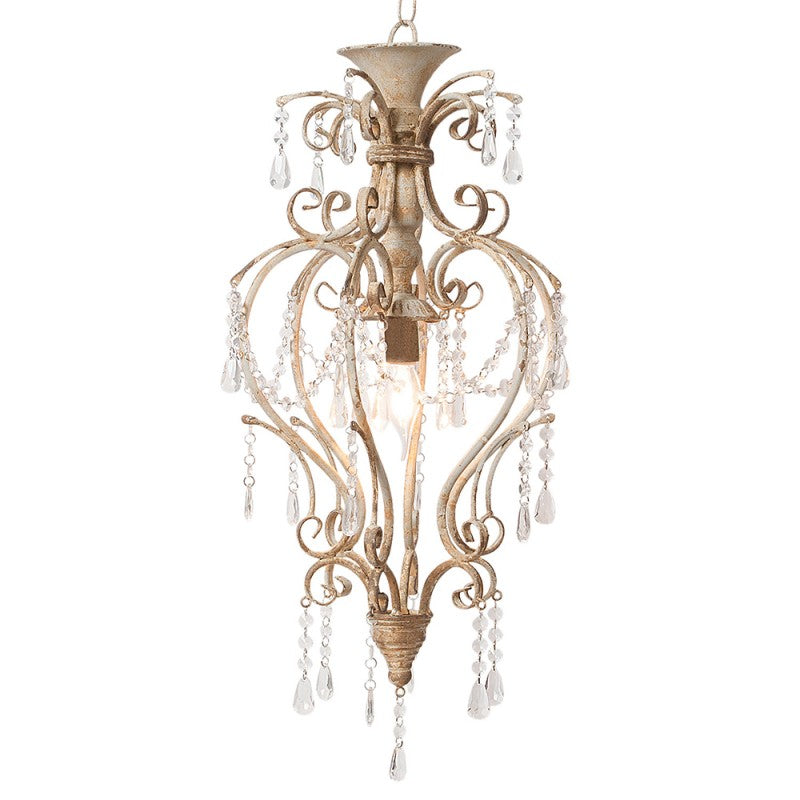 Hängelampe Grau mit Kristallen Ø 32cm - Romantische Pendelleuchte Eisen Landhaus