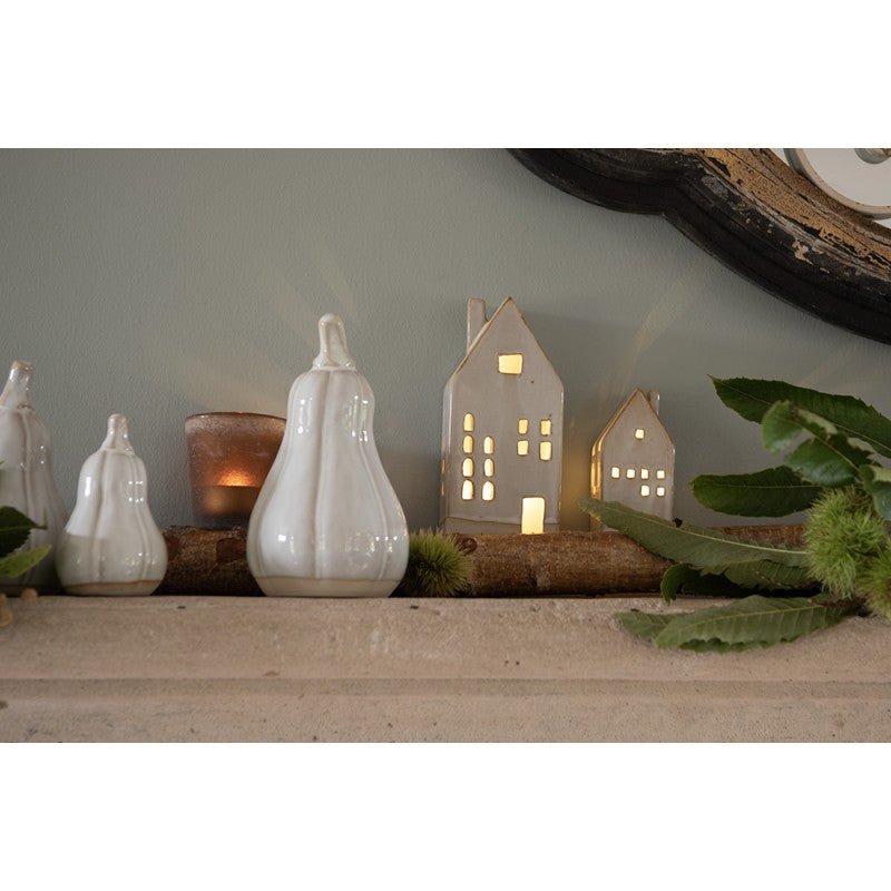Herbstliche Deko-Kürbisse aus Keramik - Grau-Beige Landhausstil {{ Shabby Chic und Landhaus Deko }} {{ www.Stein-Alt.de }}