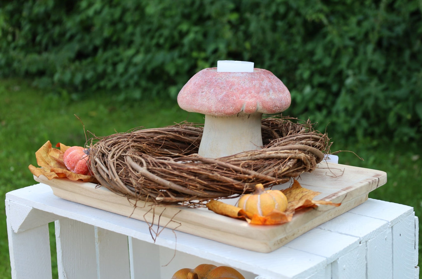 Herbstlicher Pilz Blumentopf & Kerzenhalter - Steinguss Deko Ø 15cm {{ Shabby Chic und Landhaus Deko }} {{ www.Stein-Alt.de }}