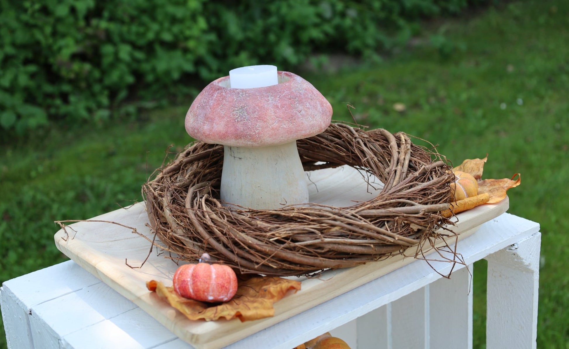 Herbstlicher Pilz Blumentopf & Kerzenhalter - Steinguss Deko Ø 15cm {{ Shabby Chic und Landhaus Deko }} {{ www.Stein-Alt.de }}