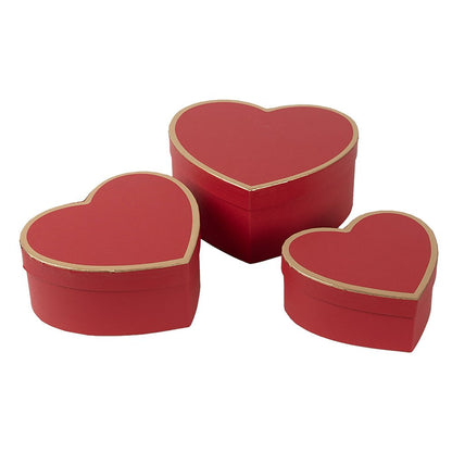 Aufbewahrungsbox Herzgeschenkbox 3er Set Rot - Romantische Aufbewahrungsbox Karton | Clayre & Eef Shabby Chic und Landhaus Deko bei www.Stein-Alt.de